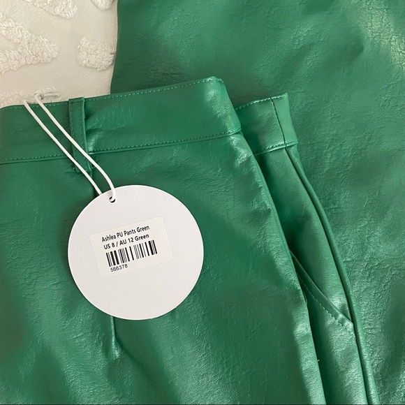 Princess Polly Ashlea PU Pants Green 8 - Picture 2 of 5